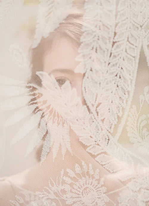 Close-up of bridal lace veil detail, Dubai wedding photography